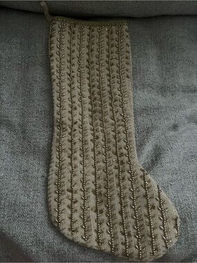 Beaded Knit Holiday Stocking - Gold Accents